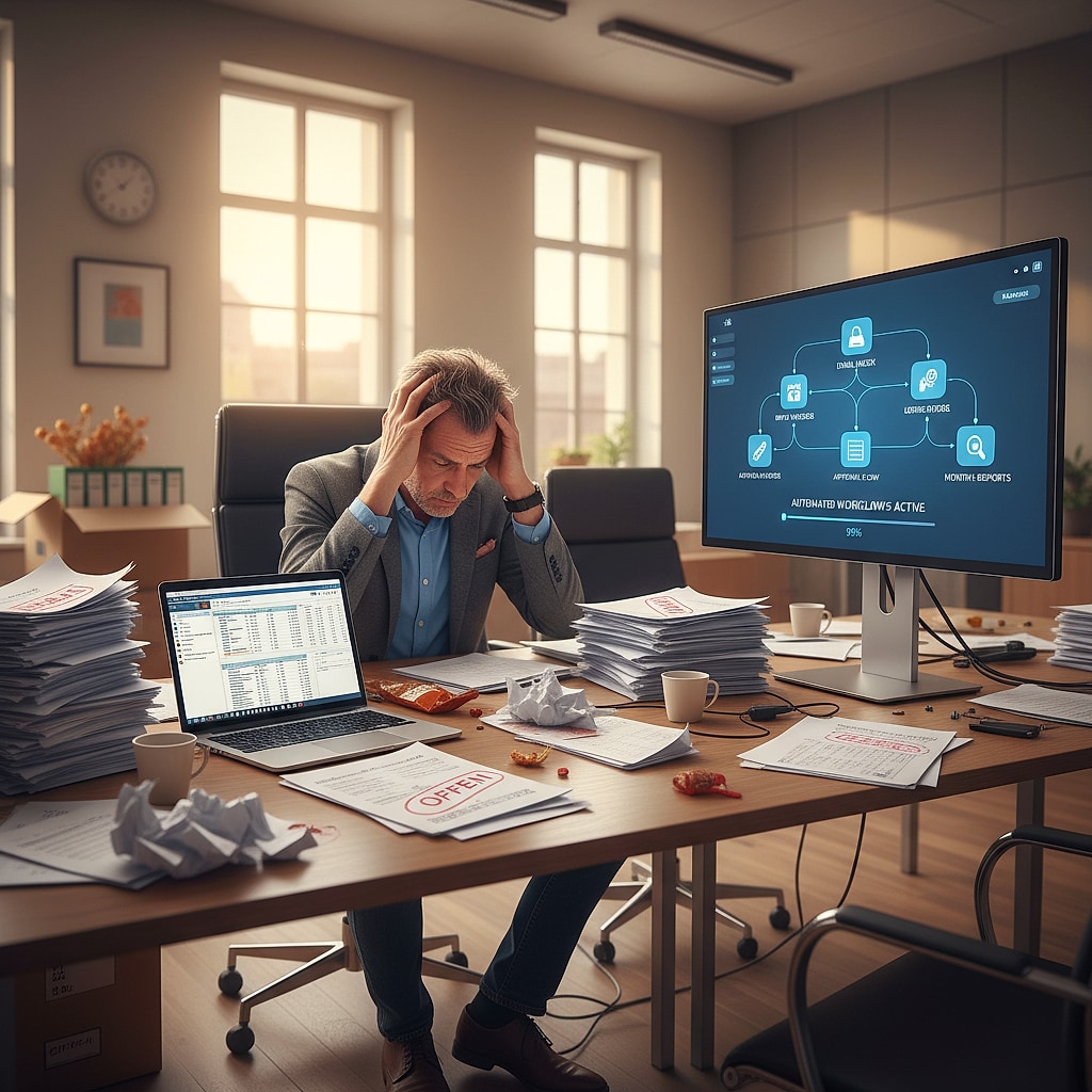 Abstract visualization of AI agents automating business processes in mid-size companies